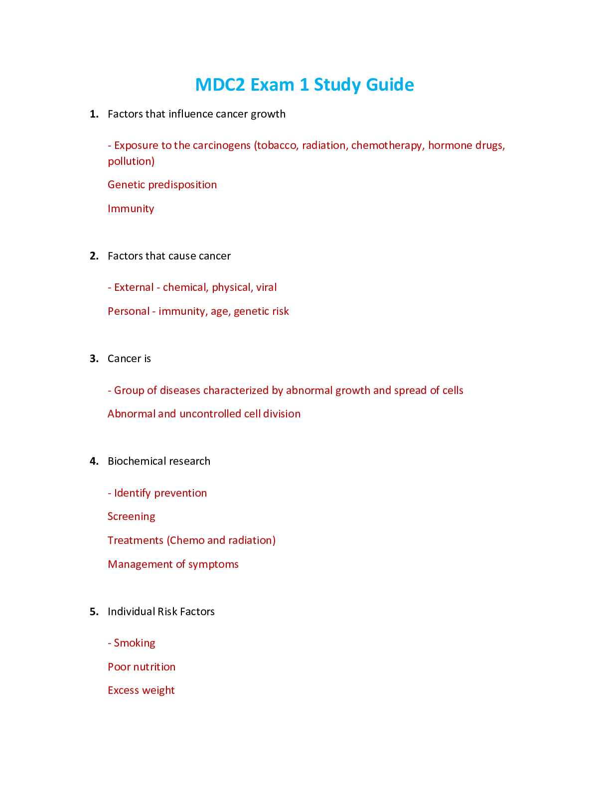 Preview of NUR 2392 / NUR2392 Exam 1 Study Guide: Multidimensional Care II / MDC 2 Exam 1 Study Guide (Latest 2021/2022) Rasmussen